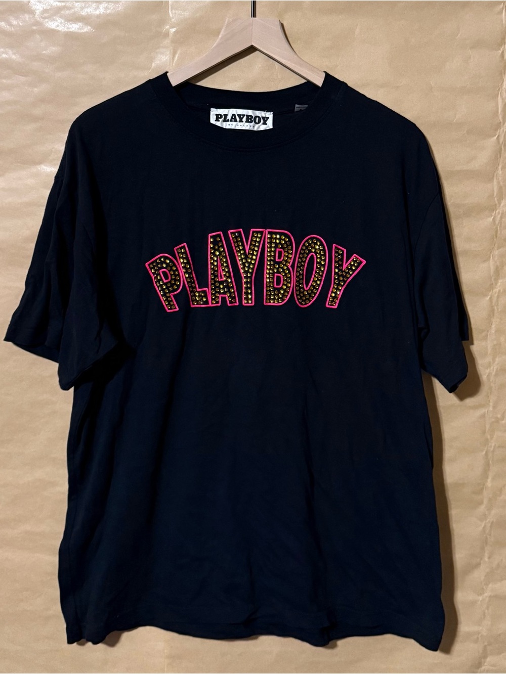 Playboy by PacSun Rhinestone Logo Black T-Shirt Y2K Large
